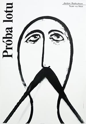 1980 Polish Theater Poster, Proba Lotu, Teatr na Woli - Urbaniec (man with large moustache)