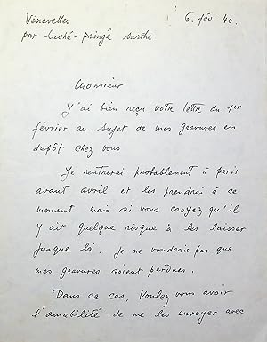 Imagen del vendedor de Lettre autographe signe a la venta por Librairie Trois Plumes