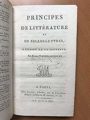 Principes de Littérature et de Belles Lettres à l'usage de la jeunesse