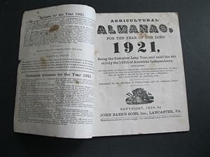 AGRICULTURAL ALMANAC FOR THE YEAR OF OUR LORD 1921