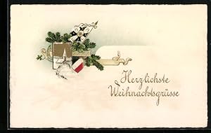 Bild des Verkufers fr Prge-Ansichtskarte Herzlicheste Weihnachtsgrsse mit Wappen, Flagge und Tannenzweigen zum Verkauf von Bartko-Reher