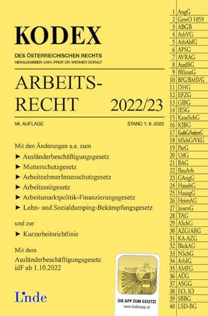Bild des Verkufers fr KODEX Arbeitsrecht 2022/23 (Kodex des sterreichischen Rechts) zum Verkauf von Studibuch