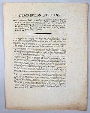 Description et usage d'une lampe éolipyle portative, propre à faire bouillir l'eau en quelques mi...