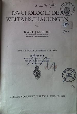 Imagen del vendedor de Psychologie der Weltanschauungen. a la venta por books4less (Versandantiquariat Petra Gros GmbH & Co. KG)