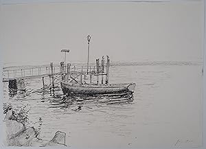 Seller image for Bernard GANTNER : Bretagne, barque au ponton, Dessin original sign for sale by Artfever