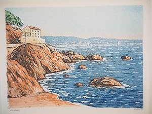 Seller image for Ren LIGERON : Mditerrane, Maison en bord de mer, Gravure originale signe for sale by Artfever