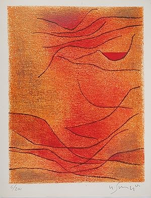 Bild des Verkufers fr Gustave SINGIER : Composition orange et rouge, Lithographie originale signe zum Verkauf von Artfever