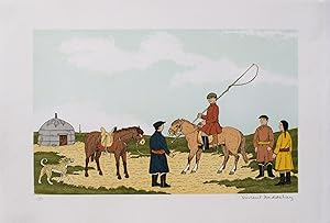 Image du vendeur pour Vincent HADDELSEY : Le cavalier mongol, Lithographie originale signe mis en vente par Artfever