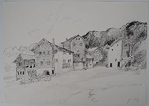 Seller image for Bernard GANTNER : Le hameau, Dessin original sign for sale by Artfever