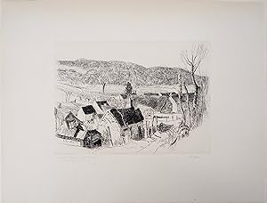 Seller image for CLAIRIN Pierre-Eugne : Paysage de campagne, village de Saint-Loup, Gravure originale signe for sale by Artfever