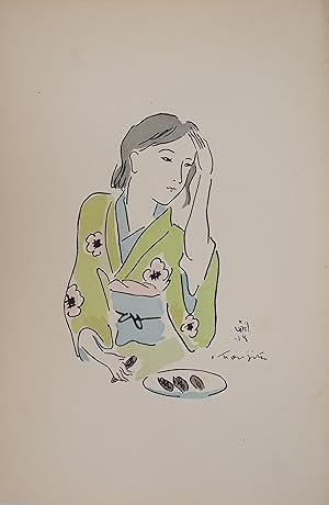 Immagine del venditore per Tsuguharu Lonard FOUJITA : Femme en kimono se coiffant, Gravure originale signe venduto da Artfever