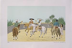 Seller image for Vincent HADDELSEY : Cavaliers mexicains, Lithographie originale signe for sale by Artfever