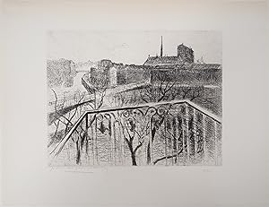 Seller image for CLAIRIN Pierre-Eugne : Vue parisienne sur Notre-Dame, Gravure originale signe for sale by Artfever