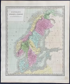 Image du vendeur pour Map of Denmark, Sweden, & Norway mis en vente par Trillium Antique Prints & Rare Books