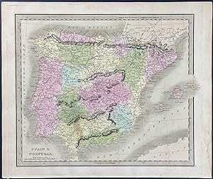 Image du vendeur pour Map of Spain & Portugal mis en vente par Trillium Antique Prints & Rare Books