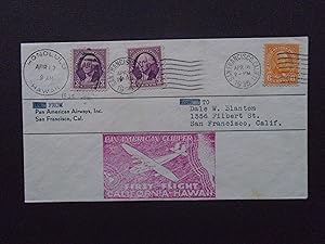 CACHET COVER, PAN AMERICAN CLIPPER FIRST FLIGHT CALIFORNIA TO HAWAII, CANCELLATION SAN FRANCISO, ...