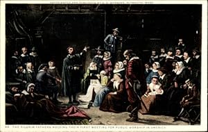Seller image for PC Plymouth Massachusetts USA, Pilgrim Fathers Holding their First Meeting for Public Worship for sale by akpool GmbH