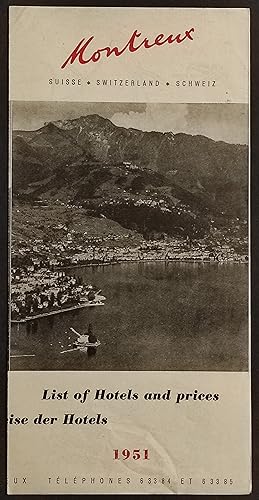 Depliant Montreux - Suisse - List of Hotel and Prices 1951