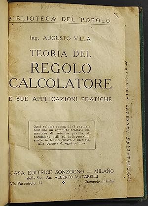 Teoria del Regolo Calcolatore - A. Villa - Ed. Sonzogno - 1942
