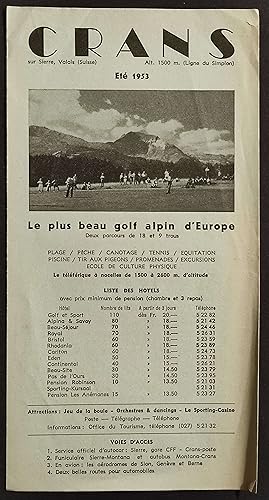 Depliant Crans sur Sierre, Valais - Suisse - Golf Alpin d'Europe - 1953