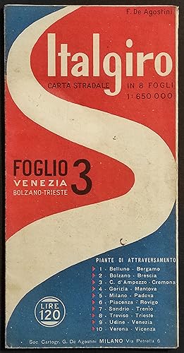 Italgiro - Foglio 3 Venezia Bolzano- Trieste - Carta Stradale - De Agostini