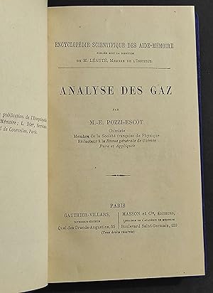 Analyse Des Gaz - M. E. Pozzi-Escot - Ed. Masson -