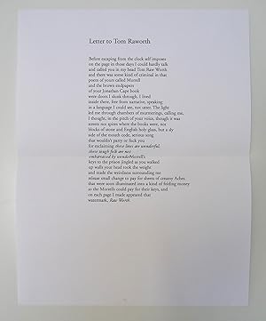 Seller image for Letter to Tom Raworth for sale by Test Centre Books