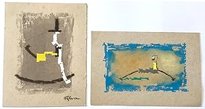Two small paintings of abstract figures, on card, sent to Sir Herbert Read as New Year cards in t...