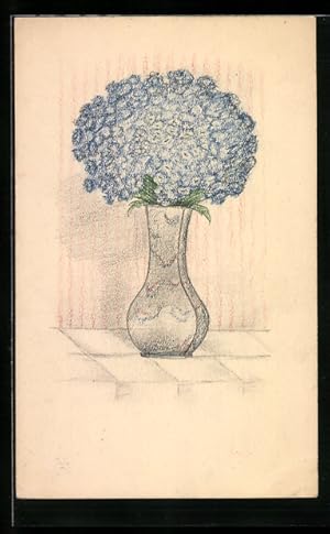 Bild des Verkufers fr Knstler-Ansichtskarte Handgemalt: Vase voller blauer Blumen zum Verkauf von Bartko-Reher