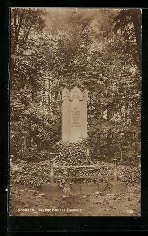 Bild des Verkufers fr Ansichtskarte Ansbach, Kaspar Hauser-Denkmal zum Verkauf von Bartko-Reher