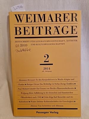Bild des Verkufers fr Weimarer Beitrge - Zeitschrift fr Literaturwissenschaft, sthetik und Kulturwissenschaften: 2/2014 (60. Jg.). zum Verkauf von Versandantiquariat Waffel-Schrder