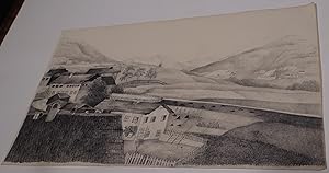 Bild des Verkufers fr Bleistift-Zeichnung 1842 Stubaital --- Schne Ansicht eines Dorfes im Stubaital in Tirol; im Hintergrund die Berge und Huser weiterer Ortschaften. Rckseitig auf niederlndisch betitelt "Het Stubaydal" und datiert 1842. zum Verkauf von Antiquariat Thomas Mertens