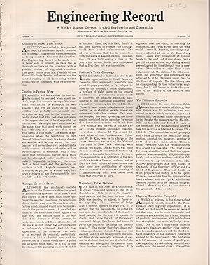 Immagine del venditore per Engineering Record: A Weekly Journal Devoted to Civil Engineering and Contracting; Volume 70, No. 13: September 26, 1914 venduto da Dorley House Books, Inc.