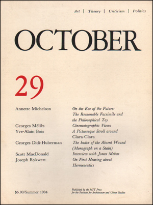 Immagine del venditore per October, No. 29 (Summer 1984) venduto da Specific Object / David Platzker