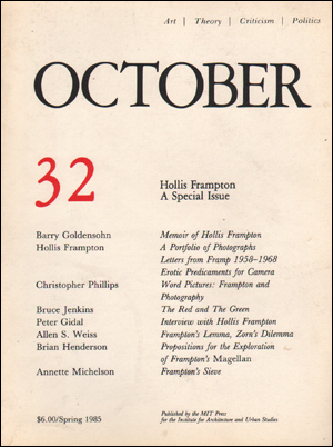 Seller image for October, No. 32 (Spring 1985) Hollis Frampton : A Special Issue for sale by Specific Object / David Platzker