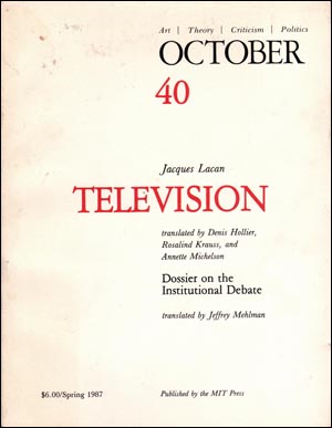 Imagen del vendedor de October, No. 40 (Spring 1987) Television a la venta por Specific Object / David Platzker