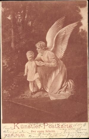 Ansichtskarte / Postkarte Schutzengel und Kind, Erster Schritt