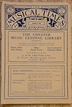 Bild des Verkufers fr The Musical Times March 1949 / Thomas Armstrong "Ernest Walker, 1870-1949" / Svend Erik Tarp "Carl Nielsen: A Danish View" / Alexander Brent-Smith "The Many and the Few" / Dr G Thalben-Ball "Music In Decline" / Dietrich Buxtehude's Nationality / London Concerts (M13) zum Verkauf von Shore Books