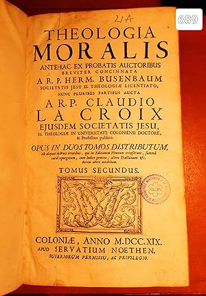 Imagen del vendedor de Theologia Moralis Antehac Ex Probatis Auctoribus Breviter Concinnata. Tomulus Secundus a la venta por Antiquariat Hollmann