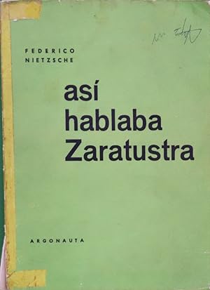 Image du vendeur pour As hablaba Zaratustra mis en vente par Librera Alonso Quijano