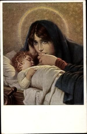 Bild des Verkufers fr Knstler Ansichtskarte / Postkarte Kaulbach, Hermann, Frau mit schlafendem Kind zum Verkauf von akpool GmbH
