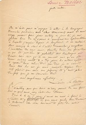 Louise SWANTON BELLOC lettre autographe signée à Dumas père