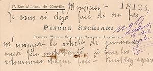Pierre SÉCHIARI violoniste lettre autographe signée
