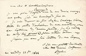 Henri Joseph RIGEL lettre autographe signée à Amable ELWARD