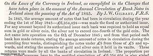 Imagen del vendedor de The Laws of the Currency in Ireland, as exemplified in the Changes that have taken place in the amount of the Annual Circulation of Bank Notes in Ireland since the passing of the Act of 1845, TOGETHER WITH Should our Gold Standard of Value be maintained if Gold becomes depreciated in consequence of its Discovery in Australia & California ? two complete uncommon original articles from the British Association for the Advancement of Science Report, 1852. a la venta por Cosmo Books