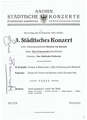 Image du vendeur pour Eigenh. Unterschrift auf Programm. mis en vente par Kotte Autographs GmbH