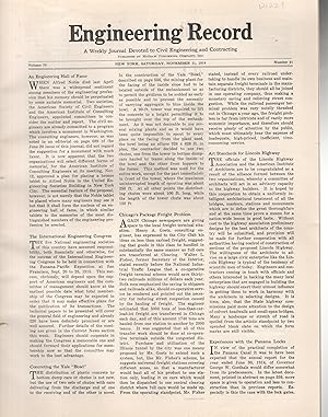 Seller image for Engineering Record: A Weekly Journal Devoted to Civil Engineering and Contracting; Volume 70, No. 21: November 21, 1914 for sale by Dorley House Books, Inc.