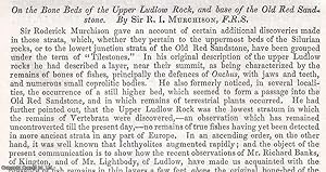 Bild des Verkufers fr The Bone Beds of the Upper Ludlow Rock, & base of the Old Red Sandstone. An uncommon original article from the British Association for the Advancement of Science Report, 1856. zum Verkauf von Cosmo Books