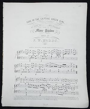 Seller image for Song of the Captive Greek Girl, As Sung by Mrs. Franklin; Poetry by Miss Pardoe; Music by J. W. Hobbs for sale by Classic Books and Ephemera, IOBA