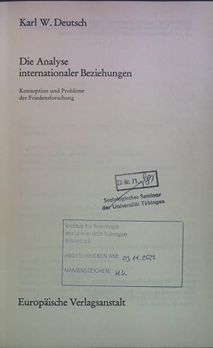 Imagen del vendedor de Die Analyse internationaler Beziehungen : Konzeption u. Probleme d. Friedensforschung. Kritische Studien zur Politikwissenschaft a la venta por books4less (Versandantiquariat Petra Gros GmbH & Co. KG)